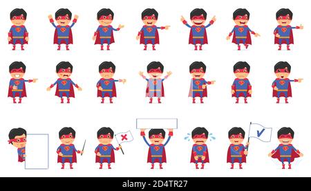 Superhero icon set with strong men isolated on white background. Vector. Stock Vector