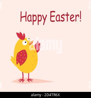A funny yellow easter chick looks up in anticipation of Easter. Vector. Stock Vector