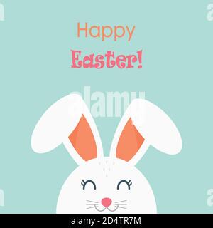 Happy Easter. Easter Bunny on a blue background with an inscription. Card. Vector. Stock Vector