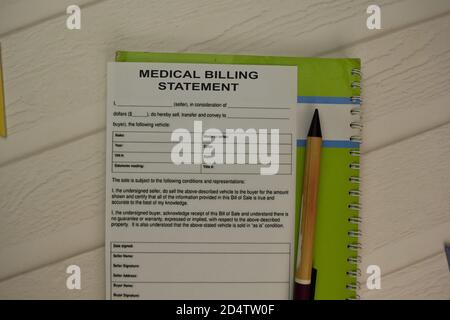 Medical Billing Statement form on a office desk. Stock Photo