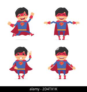 Superhero icon set with strong men isolated on white background. Stock Vector