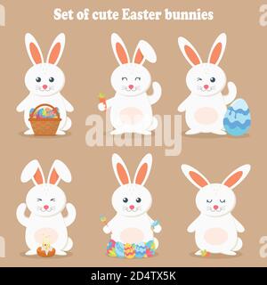 Cute vector illustration of a rabbit. Easter cartoon rabbit isolated on a brown background Stock Vector