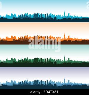 Set of city landscapes at different times of the day. Vector illustration Stock Vector