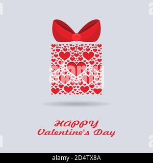Color vector gift box, bows and ribbons . Hand drawn calligraphy lettering Happy Valentine's Day Stock Vector