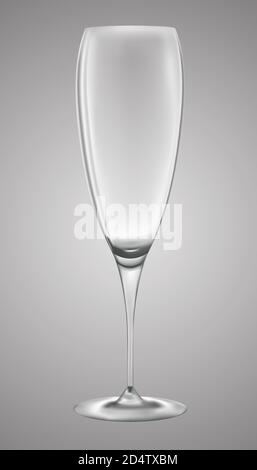 Realistic champagne glass.Empty transparent glass.Alcohol drink. Stock Vector