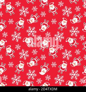 Vector seamless pattern of faces with Santa hats, mustache and beards. Various doodles Christmas Santa design elements. Holiday icons Stock Vector