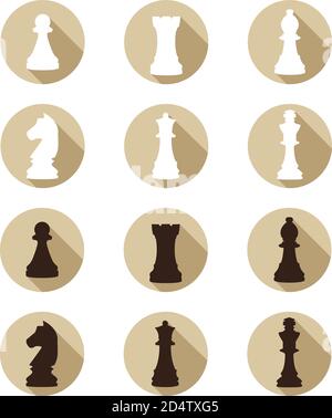 Chess flat icon.Set of named chess piece icons showing the king queen rook bishop knight and pawn Stock Vector