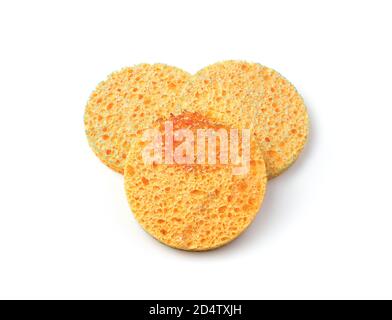 Spa accessories, face wash sponges on a white background, side view. Stock Photo