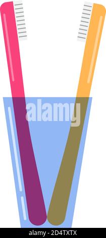 Toothbrushes for hygiene of a mouth and toothbrushing in a plastic glass. Stock Vector