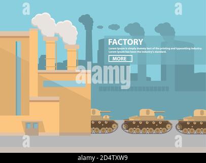 Factory on production and assembly of military equipment of armored fighting vehicles of tanks guns and towers. Stock Vector