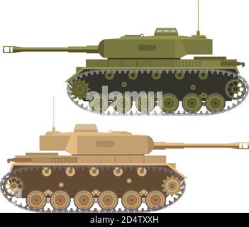 The modern army military heavy American tank in flat style a vector. In desert and summer a camouflage. Stock Vector