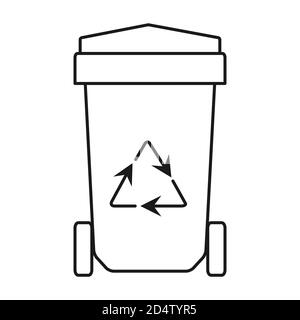 Trash can. Vector outline illustration. Waste recycling line black icon. Stock Vector