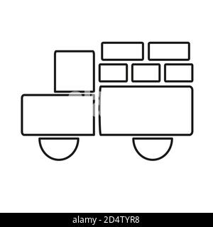 Vector outline simple illustration black truck on white background. Sketch for coloring books. Illustration for training card. Outline sketch for cove Stock Vector