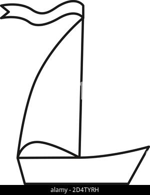 Vector outline simple illustration black boat on white background. Sketch for coloring books.  Pattern for interior, fashion, outline sketch Stock Vector