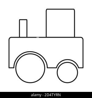 Vector outline simple illustration black tractor on white background. Sketch for coloring books. Illustration for training card. Outline sketch for co Stock Vector