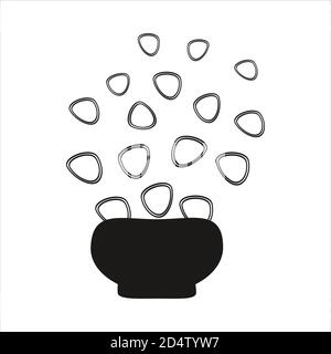 Vector outline simple illustration magic pot on white background. Sketch for coloring books. Print on paper, fabric, ceramics. Pattern for interior, f Stock Vector