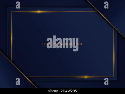 Blue template triangle and gold frame background luxury style. Vector illustration Stock Vector