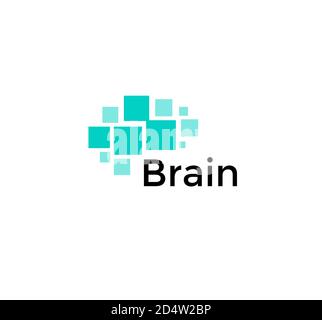 Brain abstract icon. Squares shapes, geometric brain hemisphere. SImple flat abstract logo template. Modern emblem idea. Logotype concept design for Stock Vector