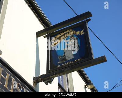 The Bettle and Chisel pub in Delabole, Cornwall, whose sign depicts a ...