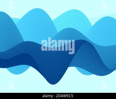 Blue abstract background. Realistic landscape with waves. Cover design template. 3d vector illustration. Stock Vector
