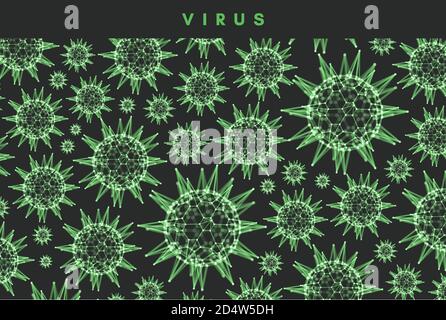3d sphere with connected lines and dots. Microorganism cells in space. Green virus particles. Abstract vector illustration for science, medicine, educ Stock Vector