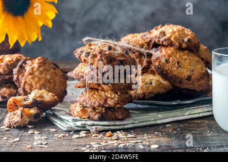 Oatmeal, apricots and chocolate chip cookies Stock Photo