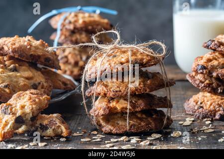 Oatmeal, apricots and chocolate chip cookies Stock Photo