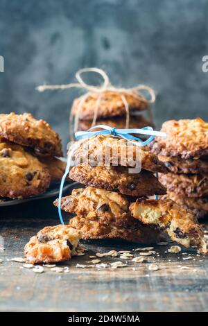 Oatmeal, apricots and chocolate chip cookies Stock Photo
