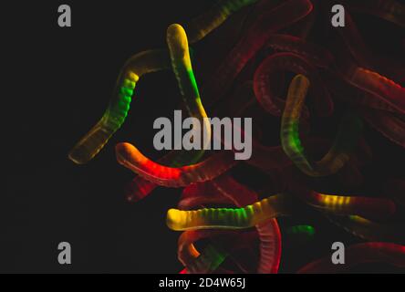Jelly gummy worm sweet candy, Macro close up, selective focus Stock Photo