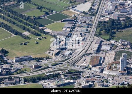 aerial view of highway junction and development in Chur Stock Photo