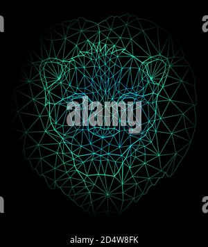 Beautiful blue low poly cosmic illustration with wild cat Stock Vector