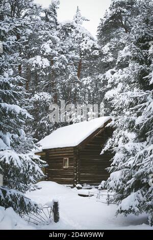 Log wooden house, winter Russia Stock Photo - Alamy