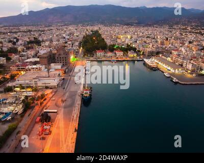 Aerial view of Kalamata port at dusk, one of the biggest ports in Peloponnese, Greece Stock Photo