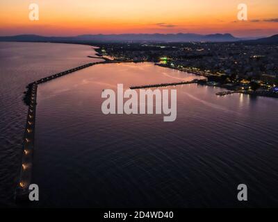 Aerial view of Kalamata port at dusk, one of the biggest ports in Peloponnese, Greece Stock Photo