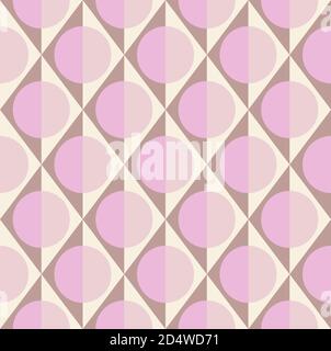 Simple geometric seamless pattern of rhombuses, triangles and circles in pale taupe and pink colors. Vector illustration for fashion design, wallpaper, textile, fabric, wrapping paper. Stock Vector