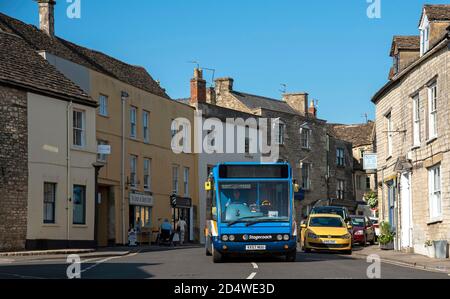 Tetbury, Gloucestershire, England, UK.  A local service bus on Church Street in Tetbury Gloucestershire, Uk A popular English town. Stock Photo