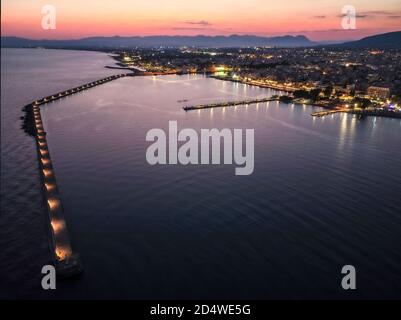 Aerial view of Kalamata port at dusk, one of the biggest ports in Peloponnese, Greece Stock Photo