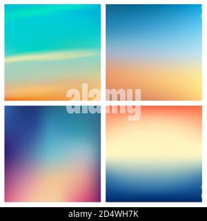 Abstract vector multicolored blurred background set 4 colors set. Square blurred backgrounds set - sky clouds sea ocean beach colors Stock Vector