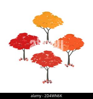 Autumn fall season maple tree vector icon set Stock Vector