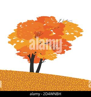 Autumnal Fall maple tree flat color vector icon Stock Vector