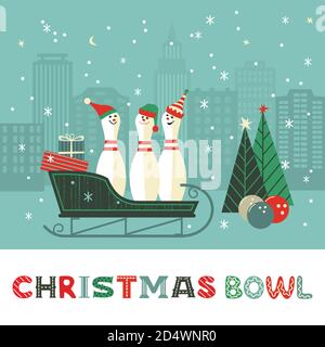 Cute Christmas bowling pins in sleigh illustration Stock Vector