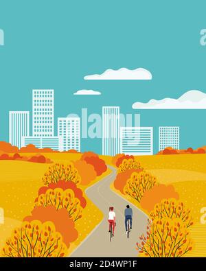 Autumnal public park outdoor activity poster Stock Vector