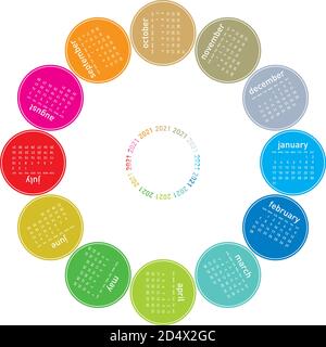 Colorful calendar for 2021. Circular design. In vector format Stock Vector