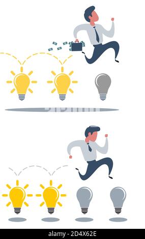 Brainstorming businessman turning lights on. Stock Vector