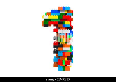 Number 1 from colorful building toy blocks, 3D rendering isolated on white background Stock Photo