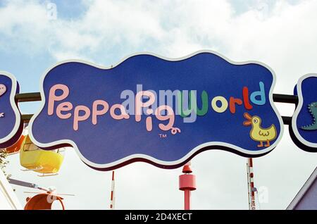 Peppa Pig World sign , Paultons Park, Southampton, England, United Kingdom. Stock Photo