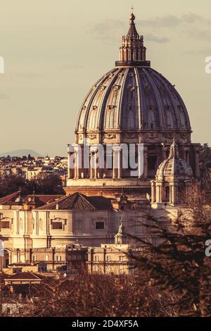 Basilica of Saint Peter, Rome. Italy. Fabulous photograph of the dome of St. Peter's Basilica in Rome in Italy. Photo taken from the Gianicolo Terrace Stock Photo