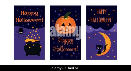 Happy Halloween greeting card set. Stock Vector