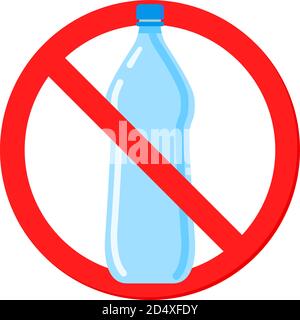 Plastic bottle ban icon.No littering warning sign. Stock Vector