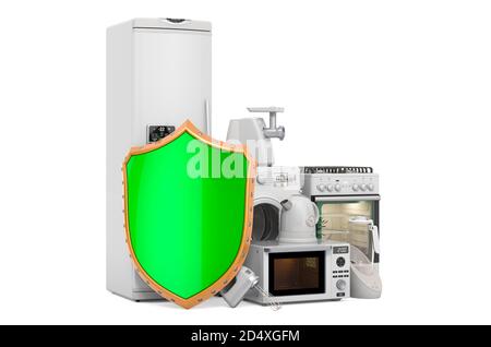 Guarantee and protection kitchen appliances concept. 3D rendering isolated on white background Stock Photo
